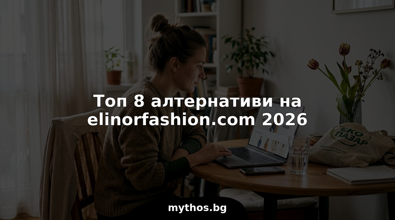 Дама разглежда модни дрехи онлайн, докато си седи на кухненската маса.