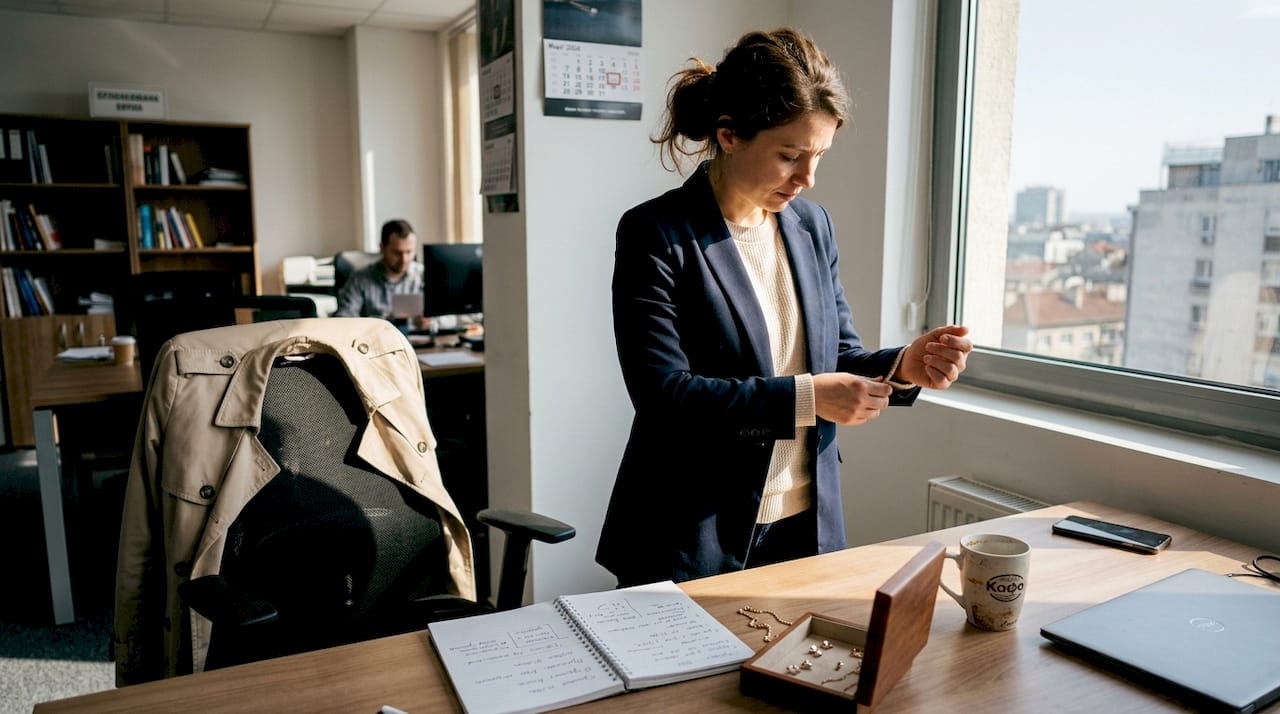 Дама съчетава стилен офисен аутфит по свой вкус.