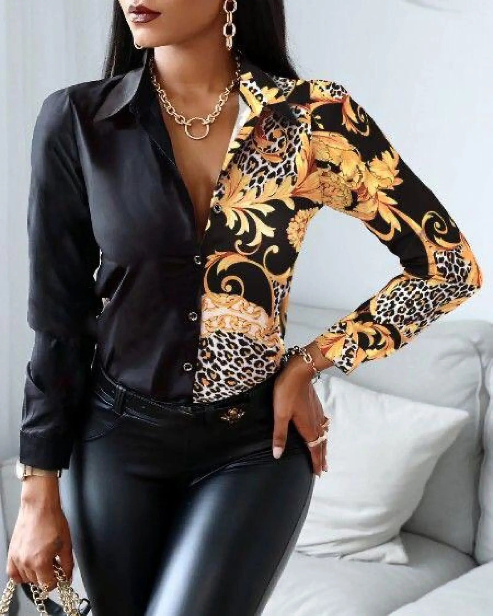 Дамска риза с атрактивен десен - 44094