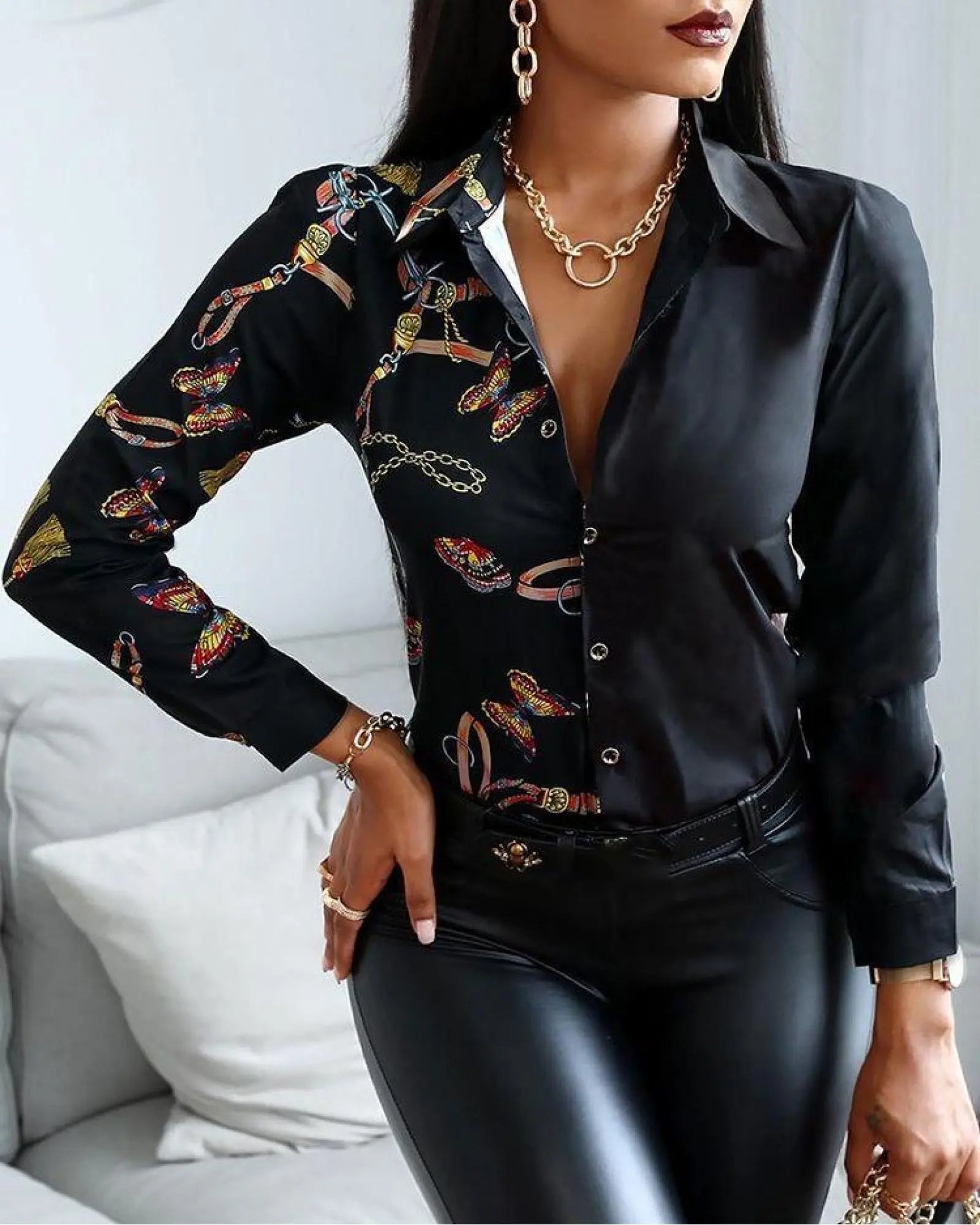 Дамска риза с атрактивен десен - 44095