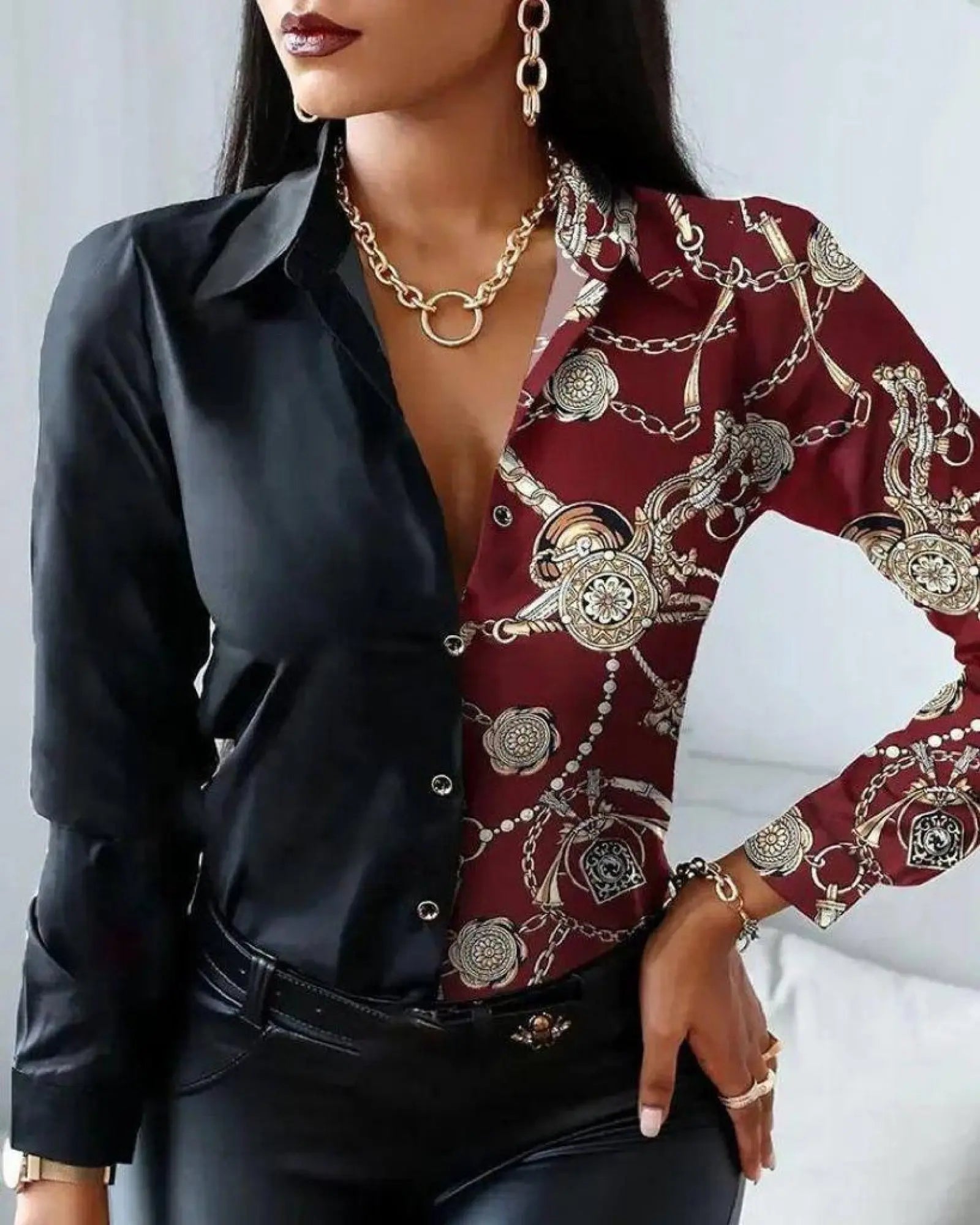 Дамска риза с атрактивен десен - 44096