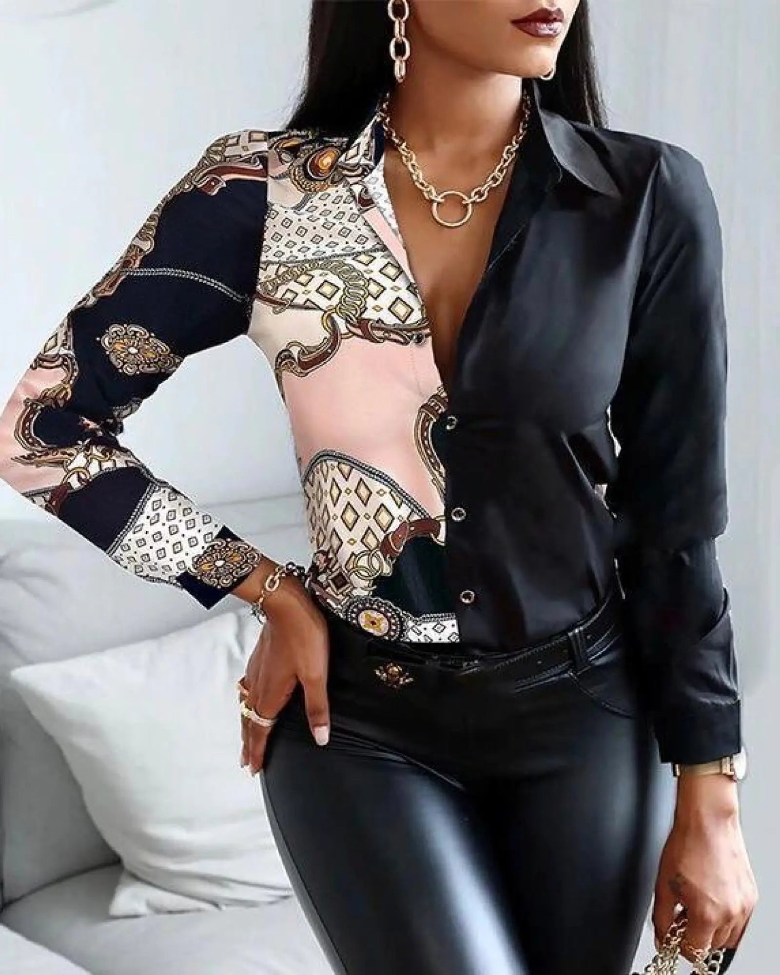 Дамска риза с атрактивен десен - 44099