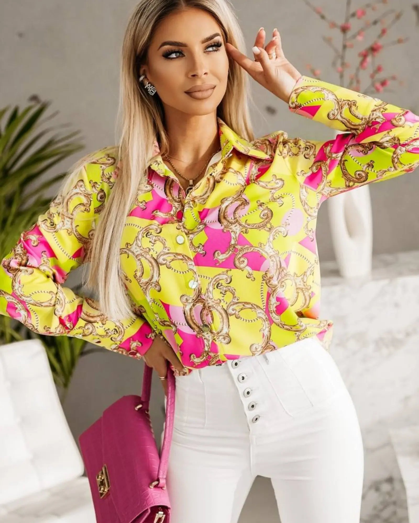 Дамска риза с ефектен десен - 4626I