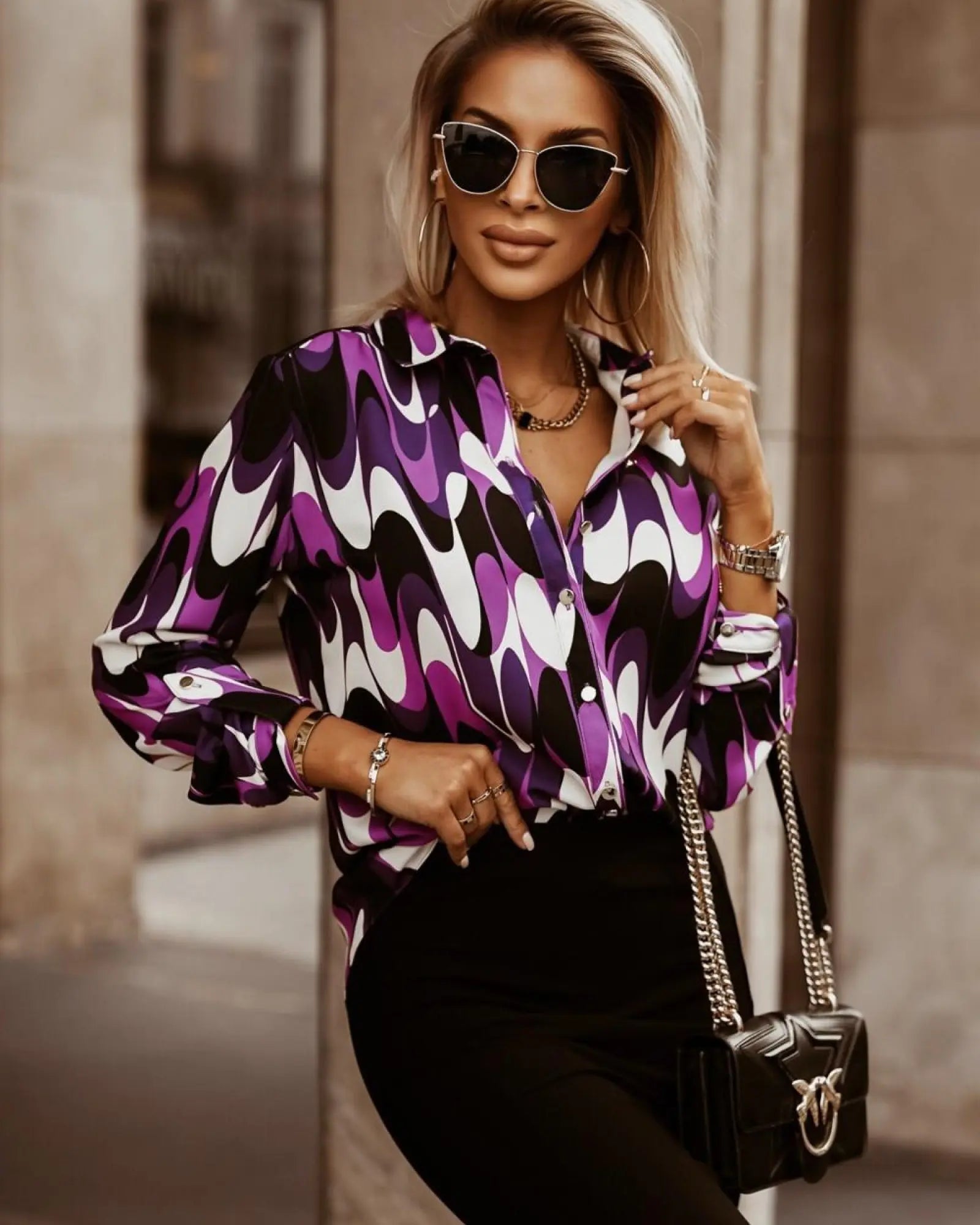 Дамска риза с ефектен десен - 45784