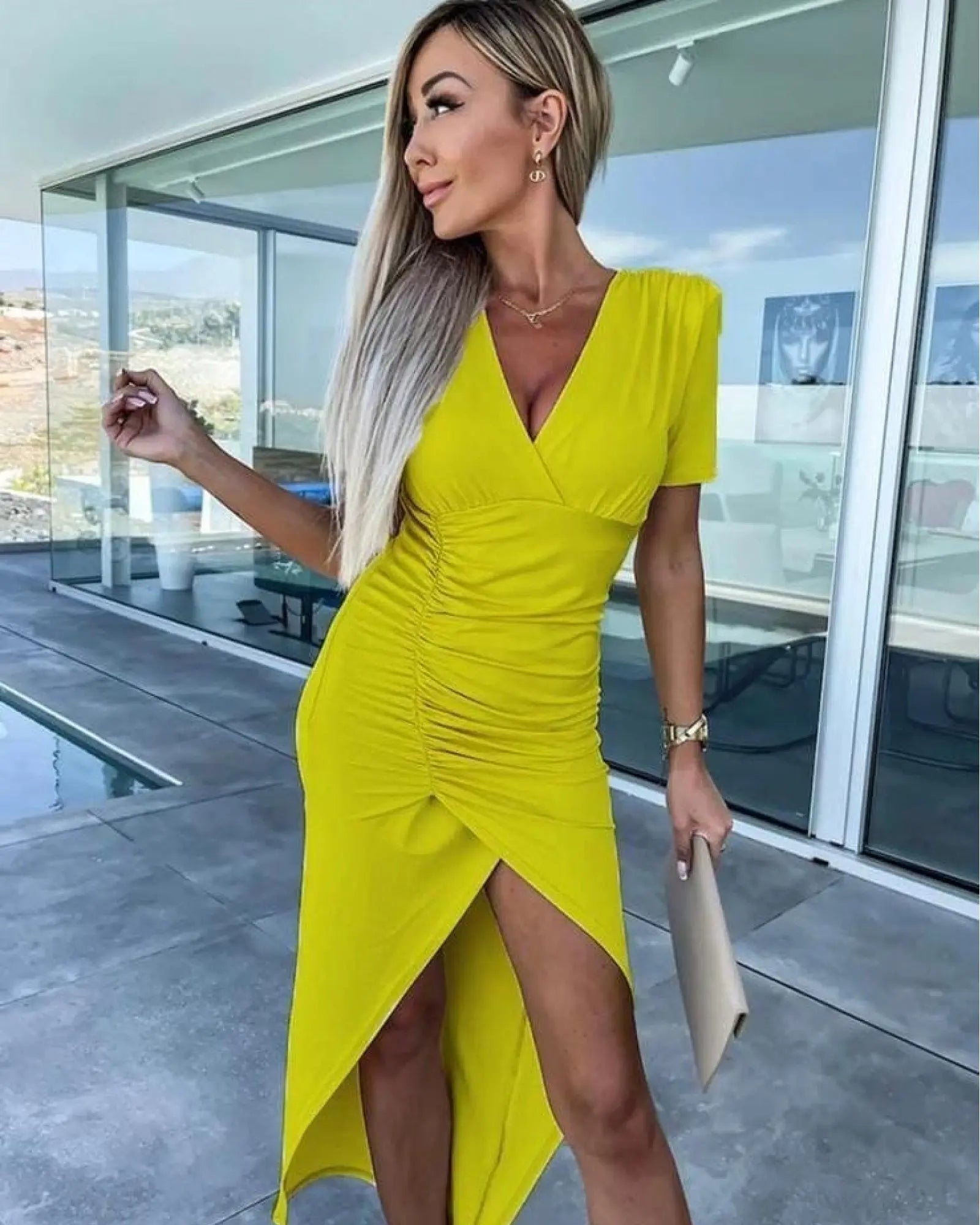 Елегантна дамска рокля в жълто - 50501