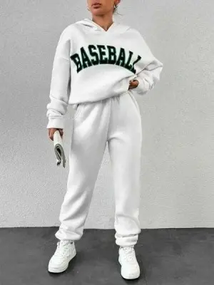 Дамски спортен комплект BASEBALL в бяло - 6524