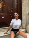 Дамска бяла блуза с къс ръкав и декоративни копчета - 3214