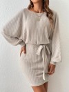 Къса дамска рокля в бежово - 3308