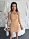 Елегантна дамска рокля в бежово - 2672