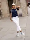 Дамска тениска с ефектен принт в синьо - 6821